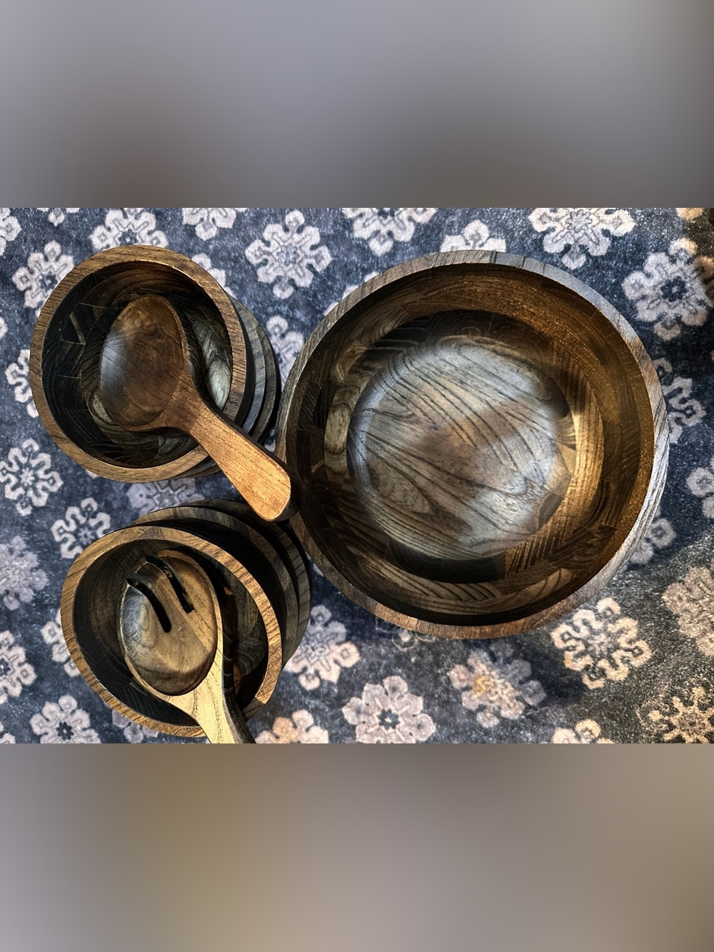 Handcrafted Wooden Salad Bowl Set in Dark Brown